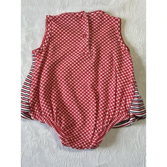 Disney Winnie the Pooh Vintage Baby Romper Red White Striped Gingham 0-3M